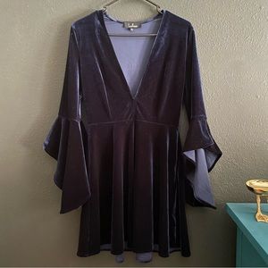 Lulus Navy Velvet Plunge Mini Dress